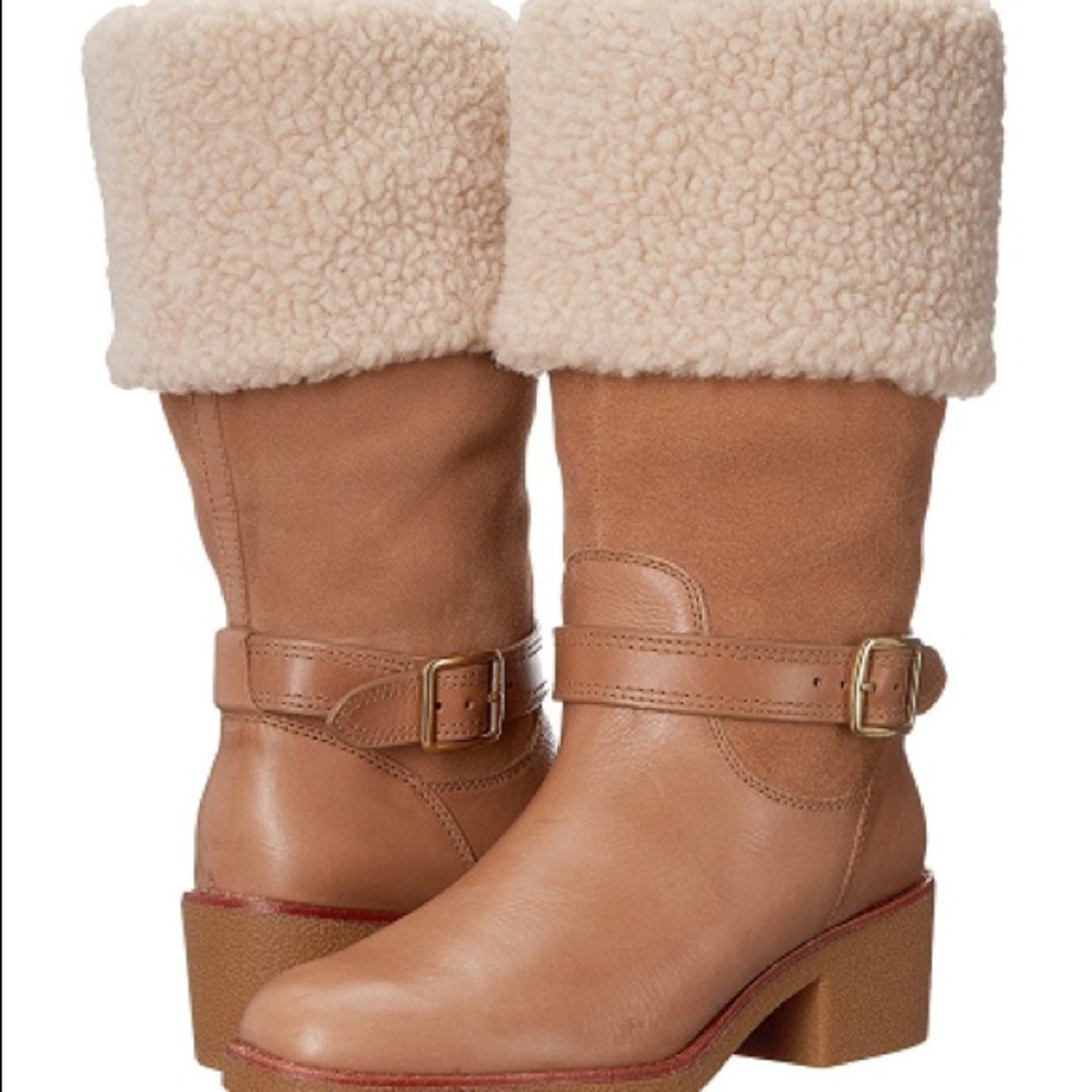 Coach Parka Sheep Fur Boots Camel Natural 9.5